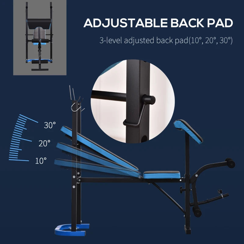 Adjustable Weight Bench with Leg Developer and Barbell Rack, Black