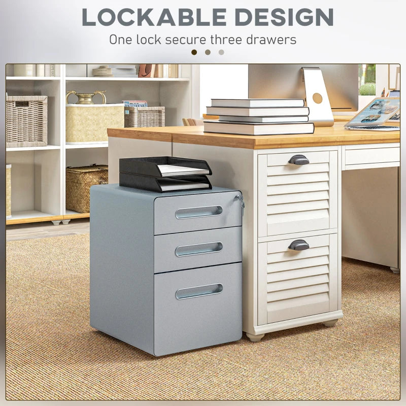 Steel 3-Drawer Rolling Filing Cabinet for A4, Letter, Legal Files - Black