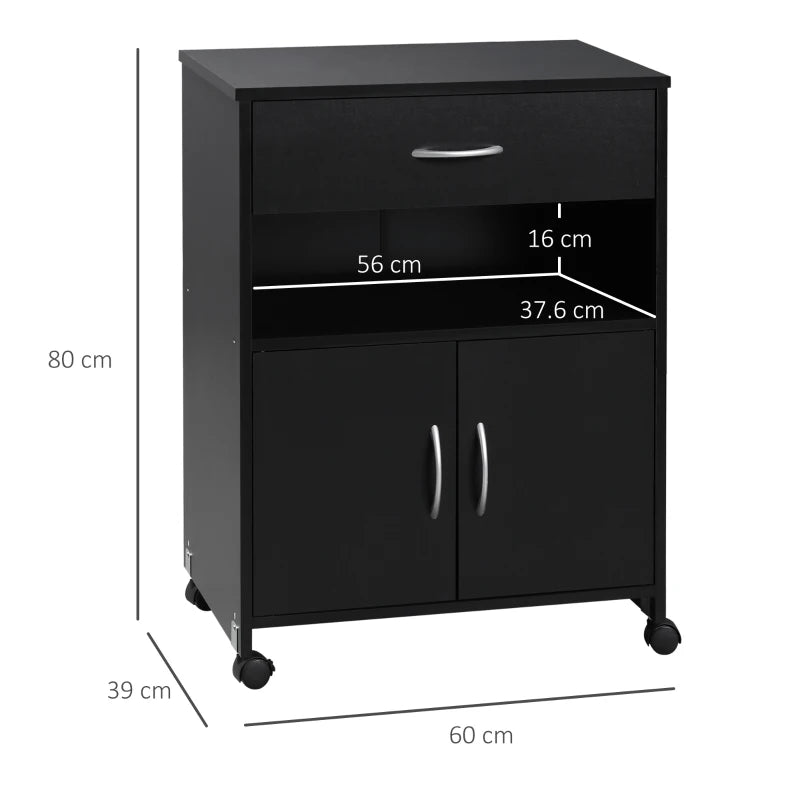 Black Printer Stand with Storage Drawer - Home Office Organizer