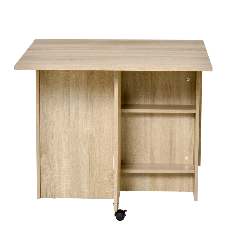 Natural Folding Drop Leaf Dining Table with Shelves and Casters