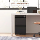 Black Steel 2-Drawer Mobile Filing Cabinet for Letter, A4, Legal Size
