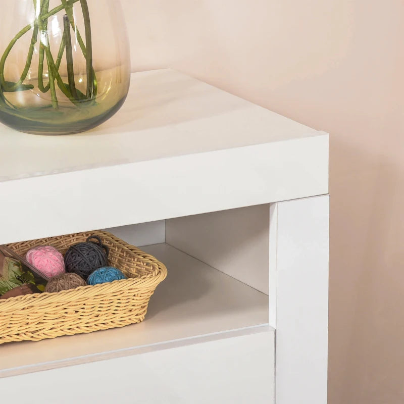 White LED Storage Cabinet with RGB Lighting, High Gloss Front - Modern Sideboard