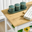 White Rolling Kitchen Island Trolley with Bamboo Top and Storage