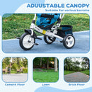 Blue 6-in-1 Kids Trike with Push Handle, Canopy, Safety Belt, Storage, Footrest, Brake