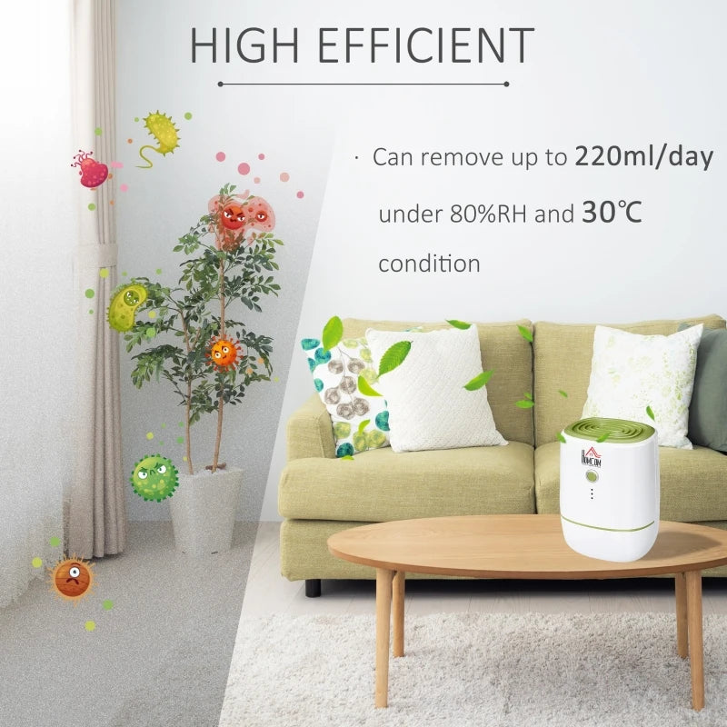 Compact 220ML/Day Dehumidifier - Quiet Operation, Auto Shut Off - White