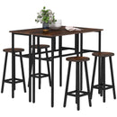 6-Piece Rustic Brown Bar Table Set with 2 Breakfast Tables and 4 Stools