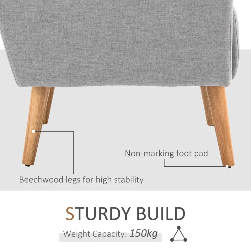 Grey Linen Armchair with Wooden Frame