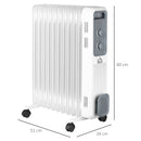 White 2500W Portable Oil Filled Radiator Heater, 11 Fin, 3 Heat Settings