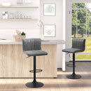 Grey Swivel Barstools Set of 2, Adjustable Counter Chairs with Footrest, PU Leather