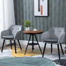 Grey Velvet Upholstered Dining Chairs Set of 2 with Backrest and Armrests