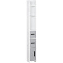 Grey Tall Bathroom Storage Cabinet with Open Shelves and Cupboards