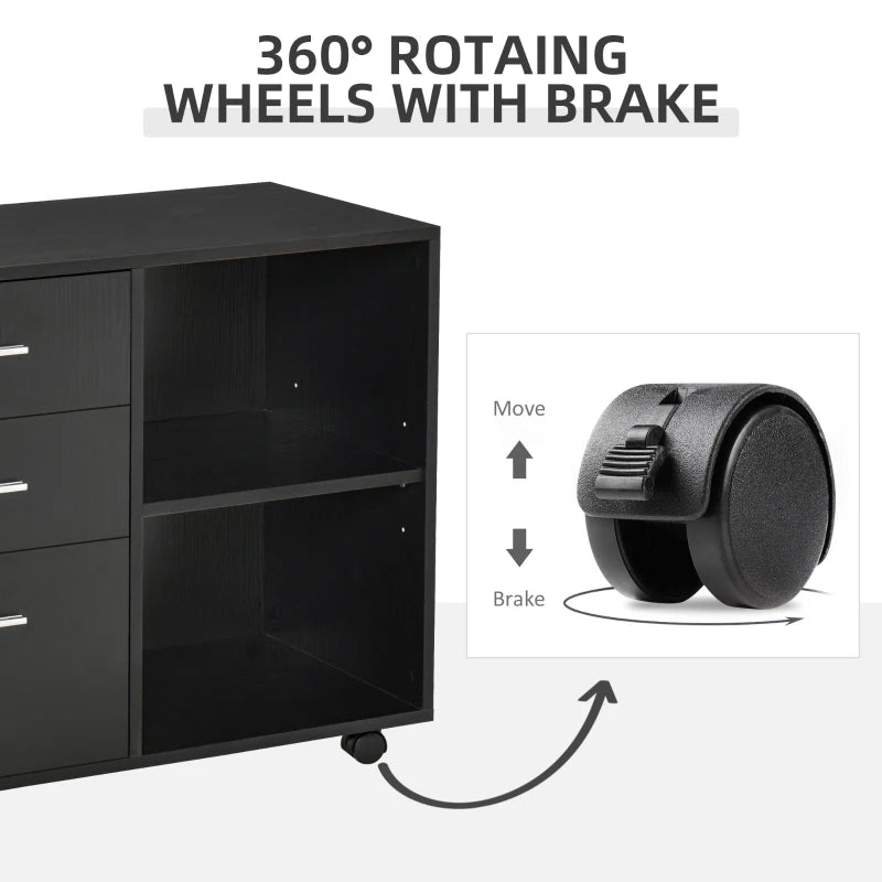 Black Freestanding Printer Stand with 3 Drawers and 2 Shelves - Modern Style