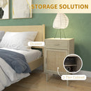 Rattan Boho Bedside Tables Set of 2, Natural Wood Effect