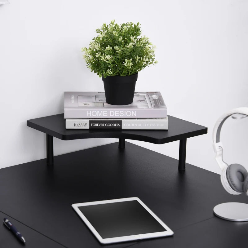 Black L-Shaped Gaming Desk with Steel Frame and CPU Rack