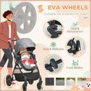 Grey Foldable Baby Stroller with Reclining Backrest and Adjustable Canopy