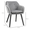 Grey Velvet Upholstered Dining Chairs Set of 2 with Backrest and Armrests