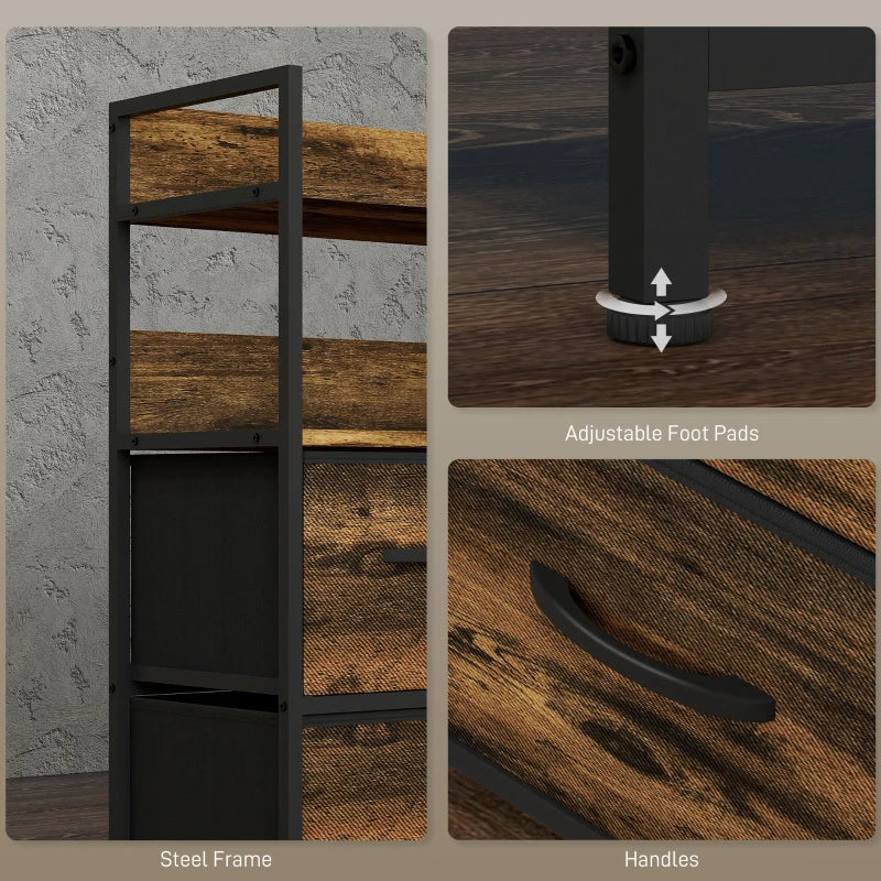 Rustic Brown Wood Effect 7-Drawer Fabric Chest