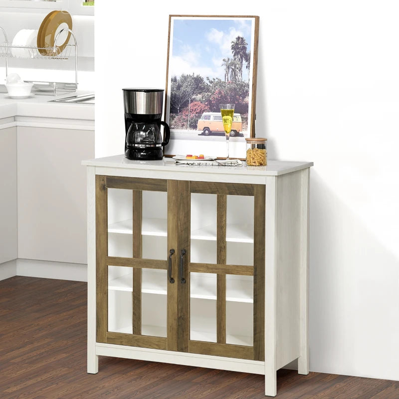 Distressed White Glass Door Storage Cabinet