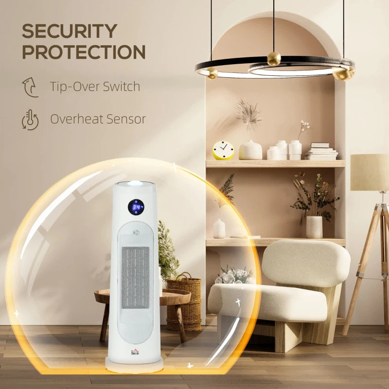 White Portable Electric Ceramic Space Heater with Thermostat & Timer