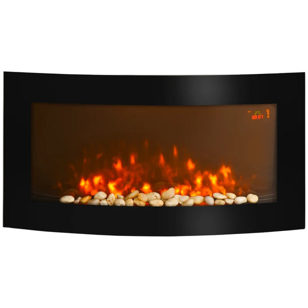 Curved Glass Electric Fireplace with 7 Colour Side Lights, 1000/2000W, 89.2cm x 48cm