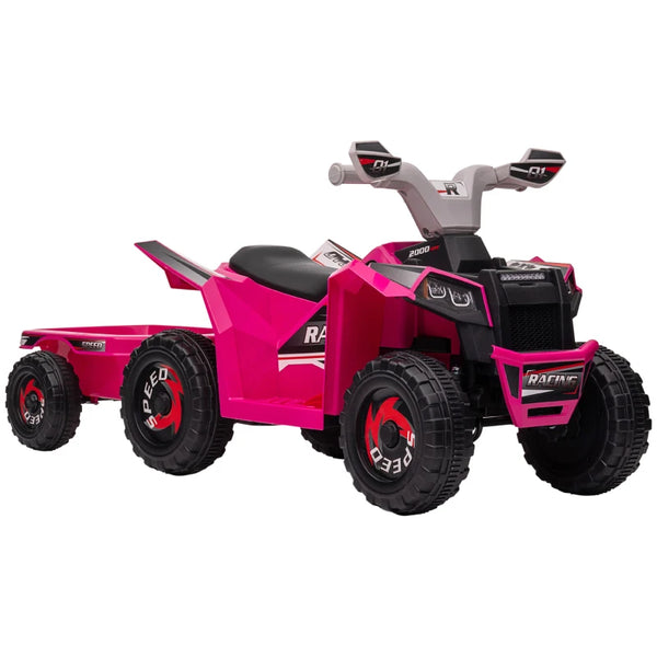 Pink 6V Quad Bike with Back Trailer for Toddlers 18-36 Months