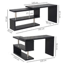 Black L-Shaped Rotating Corner Desk with Storage Shelf