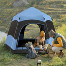 Hexagon Double Layer Camping Tent, 4-Person, Blue/Black