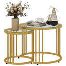 Gold Tone Round Glass Coffee Tables Set of 2, Steel Frame, 60cmx60cmx47cm