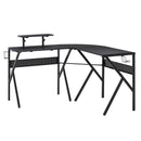 Black L-Shaped Gaming Desk with Monitor Stand and Cup Holder
