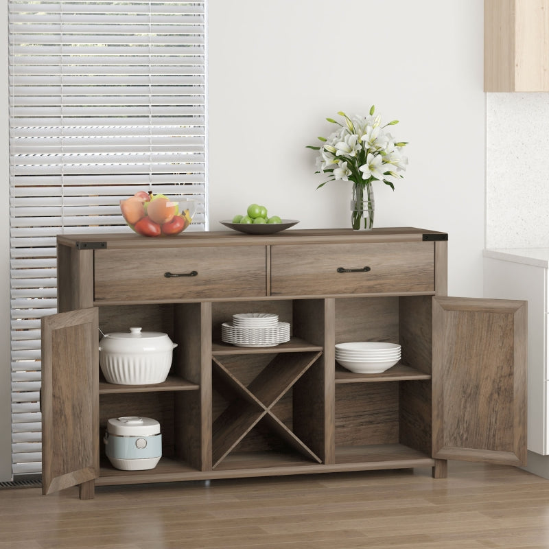 Bronze-Tone Rustic Style Side Cabinet with 2 Drawers & Cupboards - 140x39x58 cm