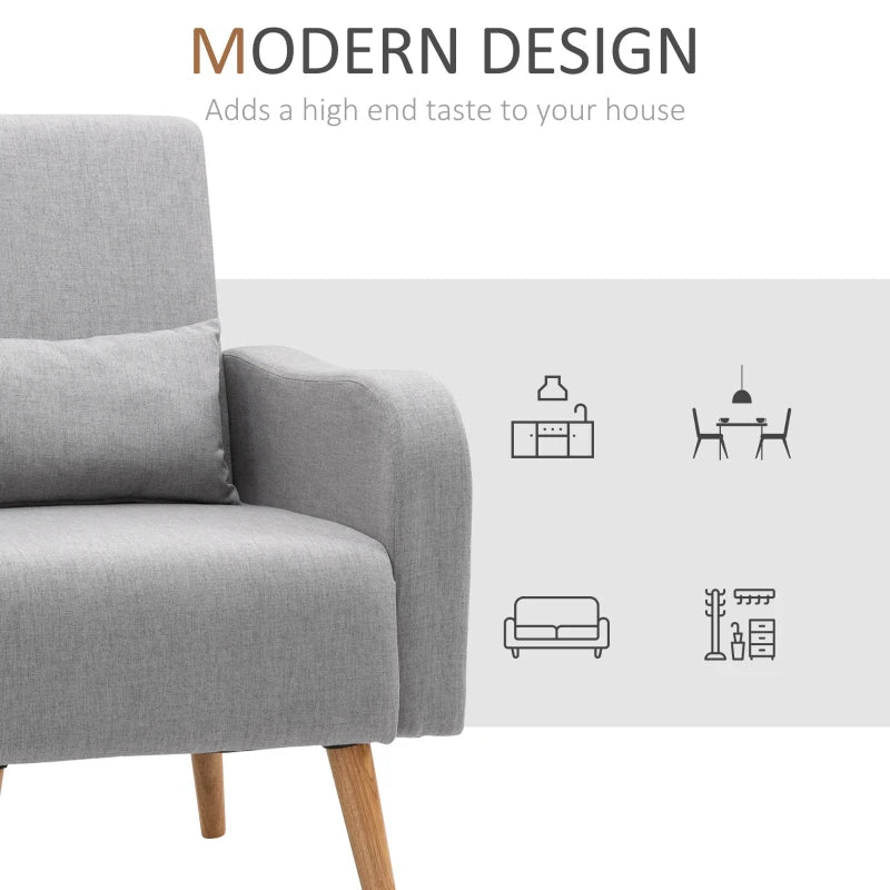 Grey Linen Armchair with Wooden Frame