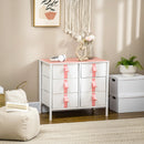 6-Drawer Pink Fabric Storage Cabinet with Metal Frame and Wooden Top