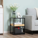 Black Glass 3-Tier Side Table with Storage Shelves