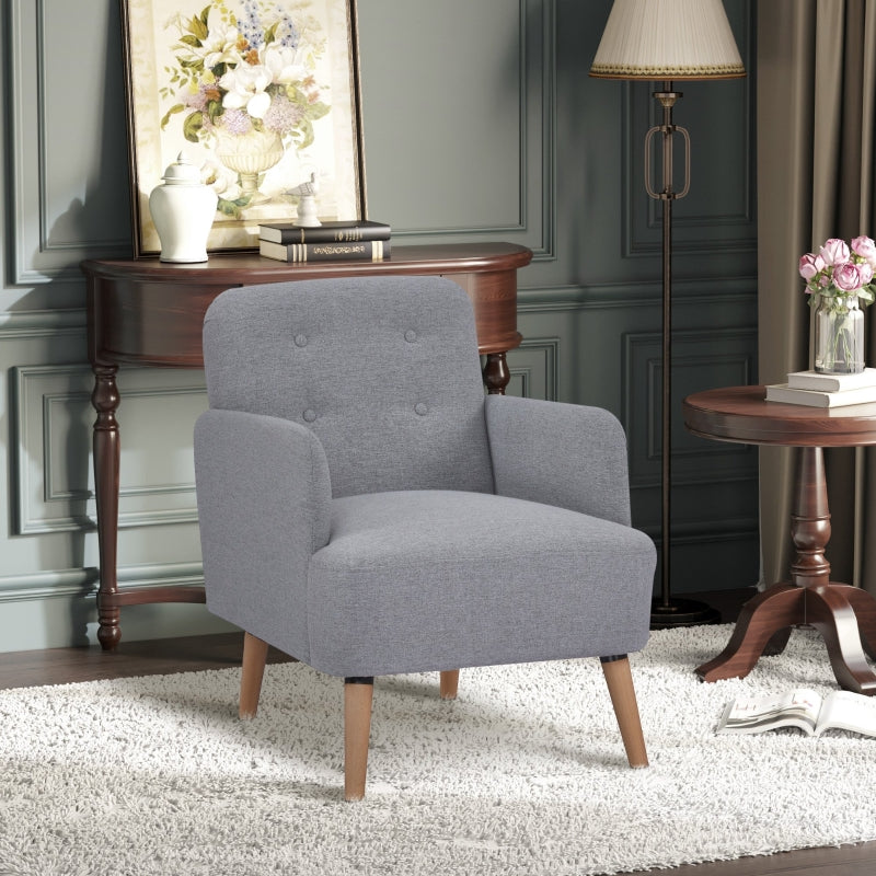 Light Grey Upholstered Armchair with Birch Wood Legs