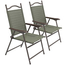 Dark Brown Folding Garden Chairs with Mesh Seats - Set of 2