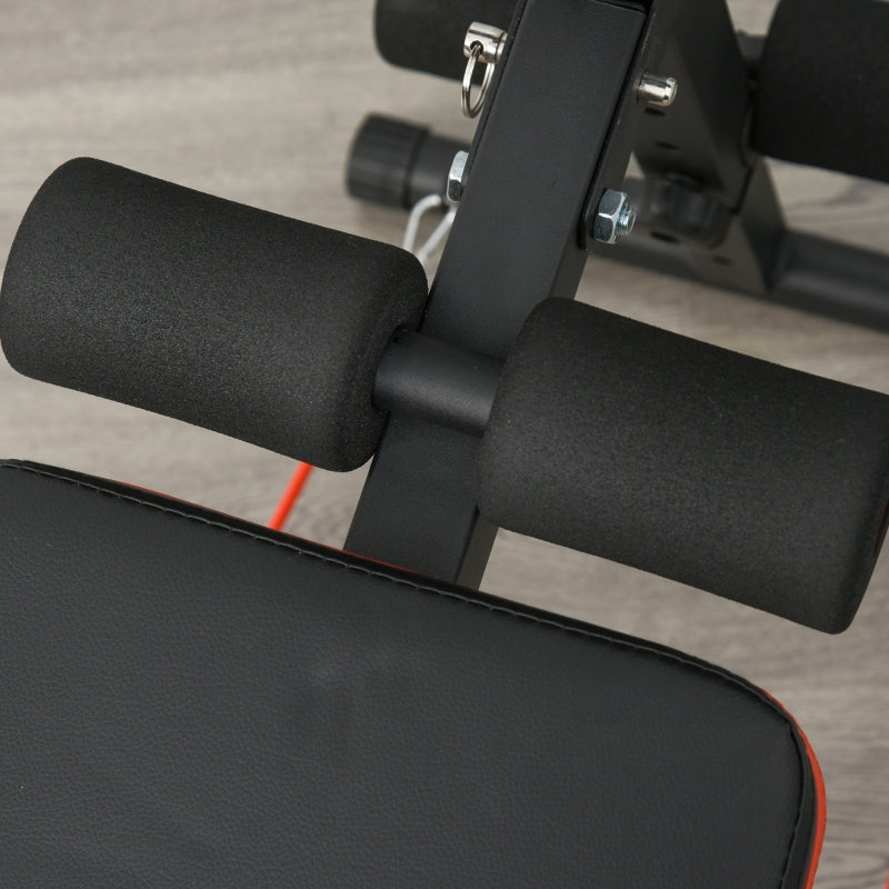 Adjustable Black Sit Up Bench with Thigh Support & Arm Rope - Home Gym Essential