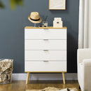 White and Natural 4-Drawer Storage Chest with Pine Wood Legs