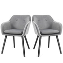 Grey Velvet Upholstered Dining Chairs Set of 2 with Backrest and Armrests