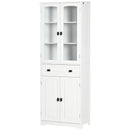 White Kitchen Storage Cabinet with Glass Door and Drawer