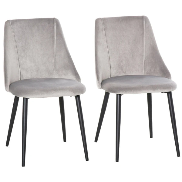 Grey Velvet Upholstered Dining Chairs Set of 2 with Metal Legs