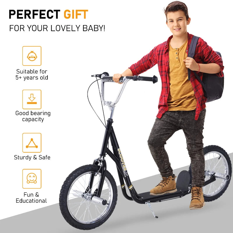 Black Kids Stunt Scooter with 16" Wheels & Dual Brakes, Adjustable Height