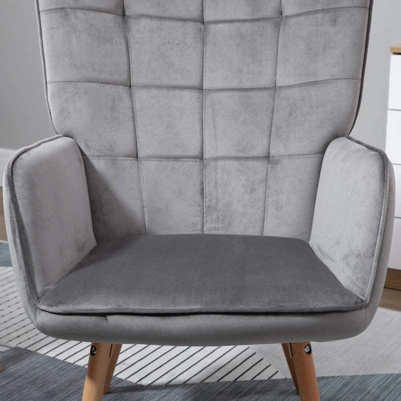 Grey Velvet Tufted Wingback Armchair Set of 2