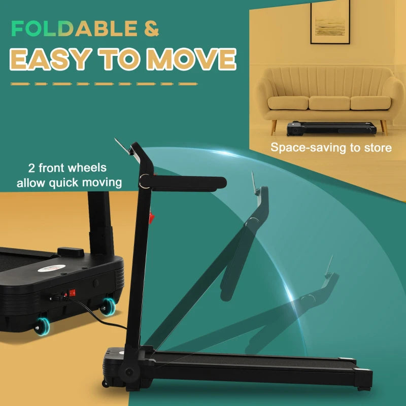 Black Foldable Motorised Treadmill with LCD Monitor - 600W