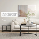 Round Industrial Nesting Coffee Table Set, Faux Marbled Top, Steel Frame, 2-Piece, Black