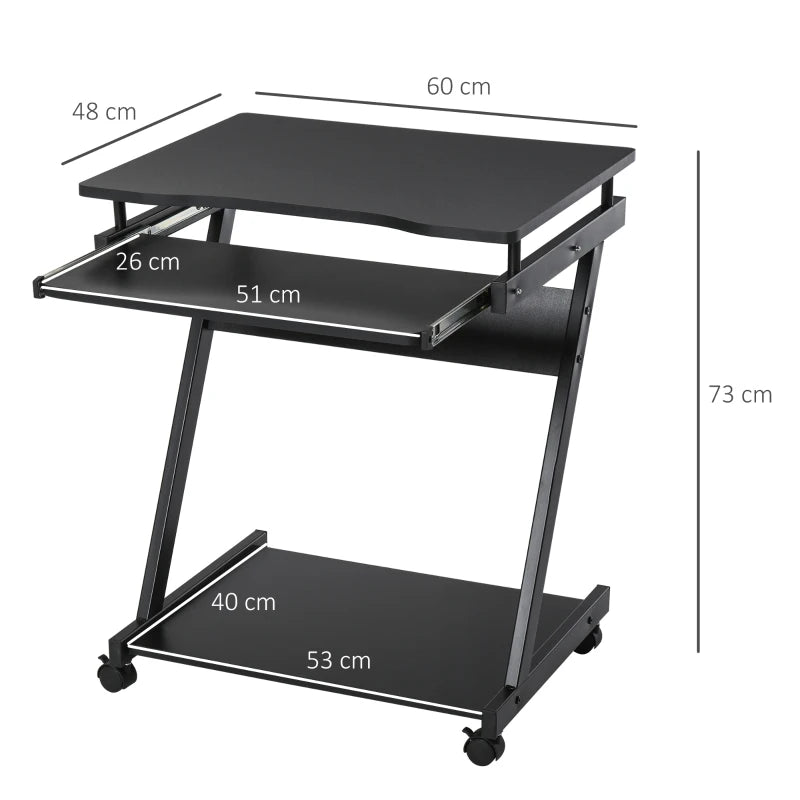 Black Mobile Computer Desk with Sliding Keyboard Tray