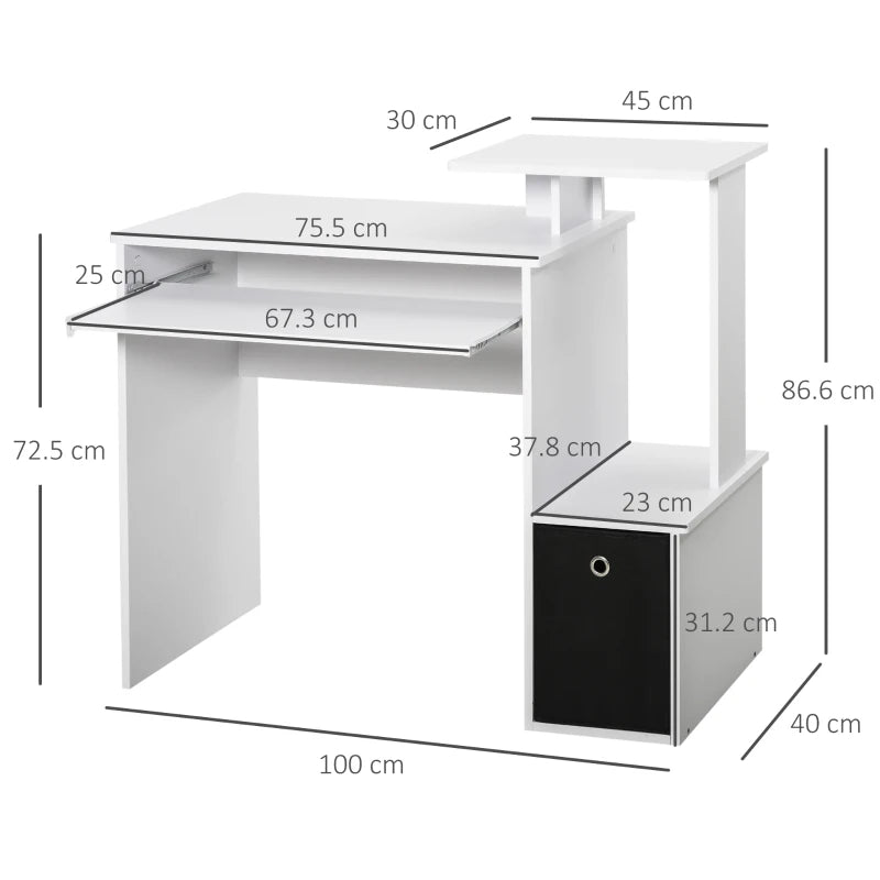 White Computer Desk with Sliding Keyboard Tray & Storage Drawer