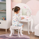 Kids White Vanity Table & Stool Set with Rotatable Mirrors - Star & Heart Pattern