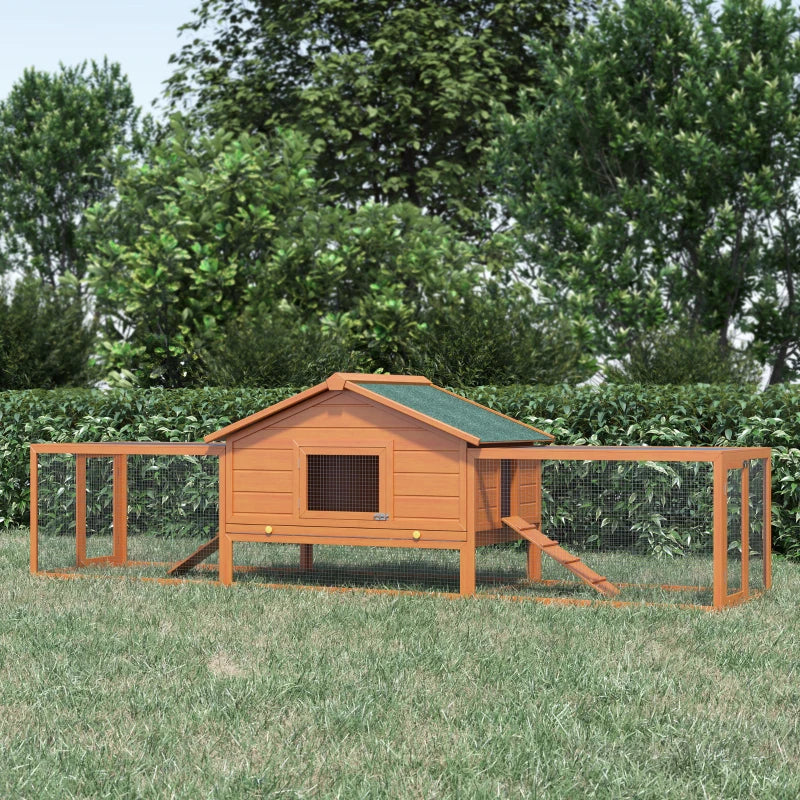 Wooden Two-Storey Rabbit Hutch with Run, Guinea Pig House, Pet Cage - Brown