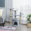 Grey Cat Tree Tower with Scratching Posts and Plush Perches