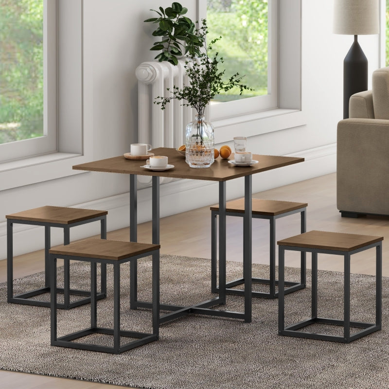 Brown Industrial Dining Set with Square Table and Chairs